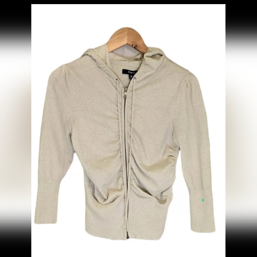 EXPRESS Zip Hoodie Juniors Medium Metallic Taupe